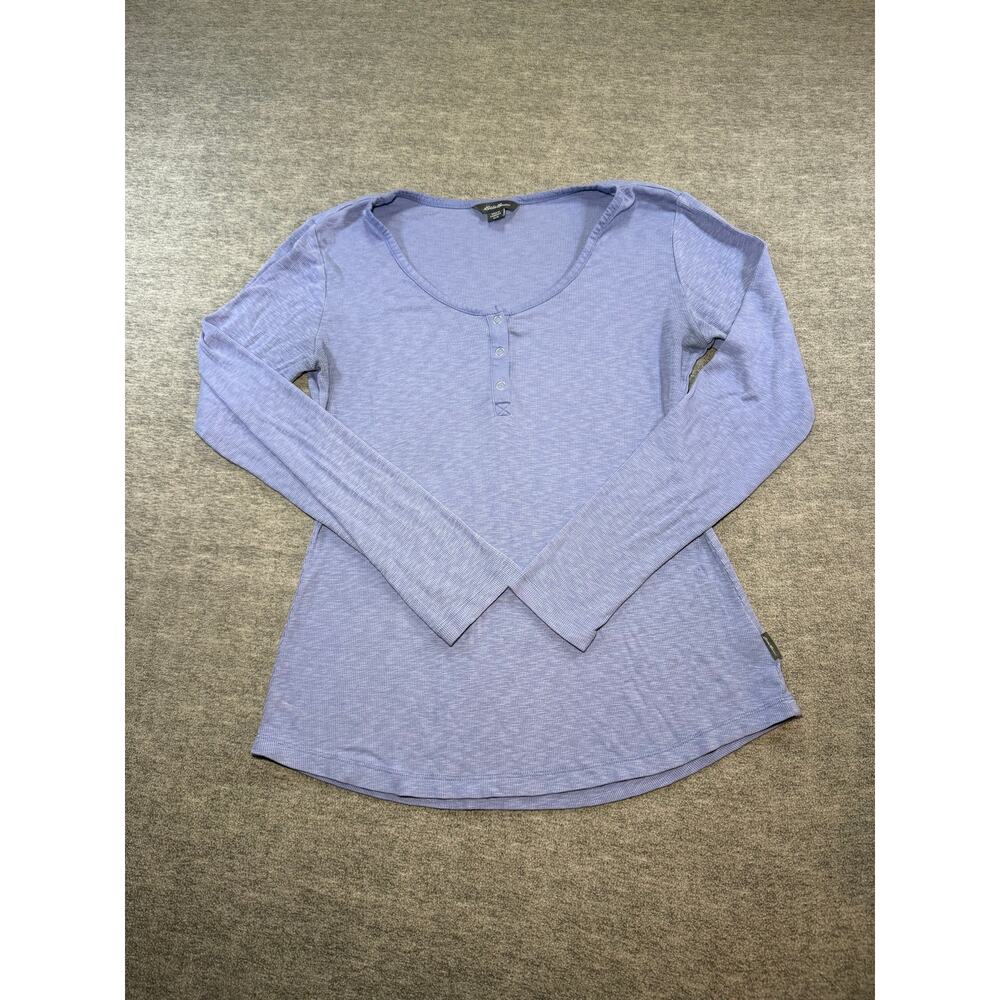 Eddie Bauer Women’s Long Sleeve Henley Top-Medium/Blue/Ribbed/Stretch/Casual